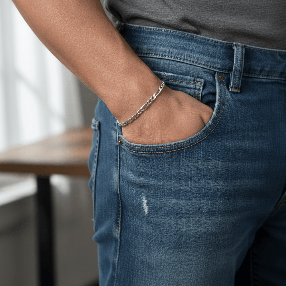 VALTARIS Bracciale Figaro sottile in argento sterling – 3mm