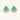 Gold-plated cluster earrings with teardrop turquoise stones surrounded by white pearls and clear crystals