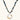 Adjustable necklace with black paisley fabric cord, gold metal spacers, and clear twisted pendant on cream background