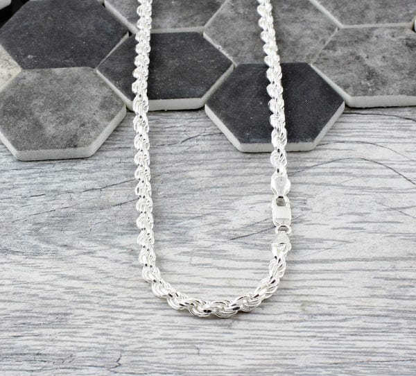AUGUSTUS - STERLING SILVER DIAMOND CUT ROPE CHAIN NECKLACE 4MM