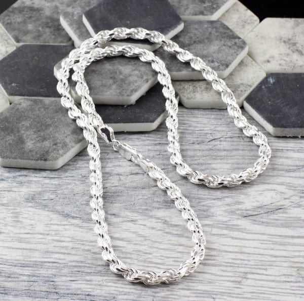 AUGUSTUS - STERLING SILVER DIAMOND CUT ROPE CHAIN NECKLACE 5.5MM