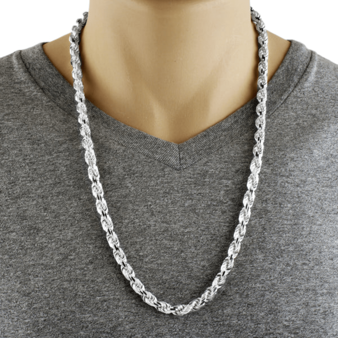 AUGUSTUS - STERLING SILVER DIAMOND CUT ROPE CHAIN NECKLACE 7MM