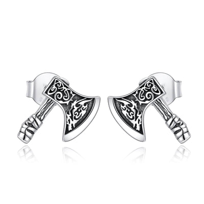 Sterling Silver Viking Axe Stud Earrings