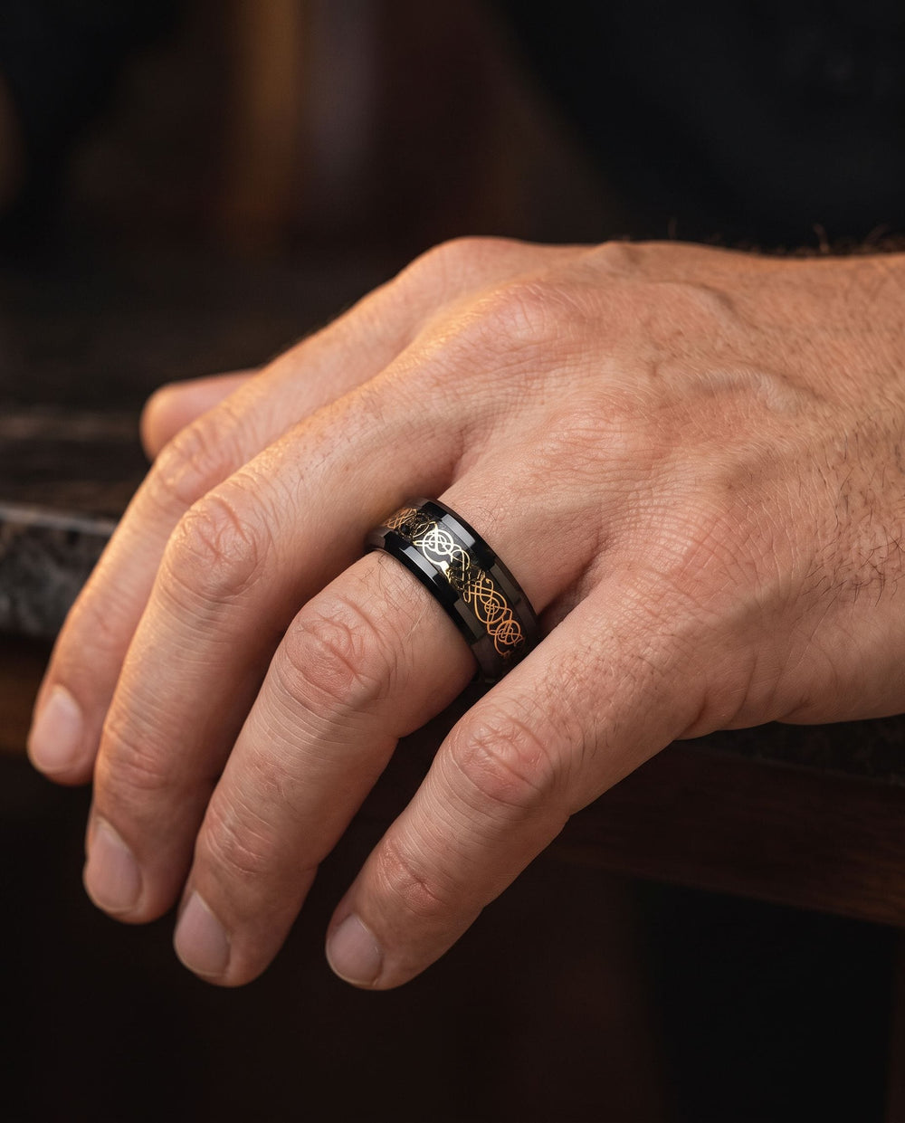 Celtic Dream - Black & Gold ring onhand