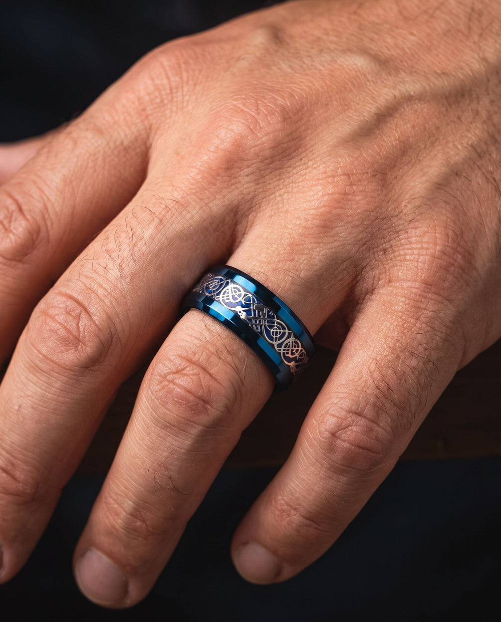 Celtic Dream - Blue & Silver ring onhand
