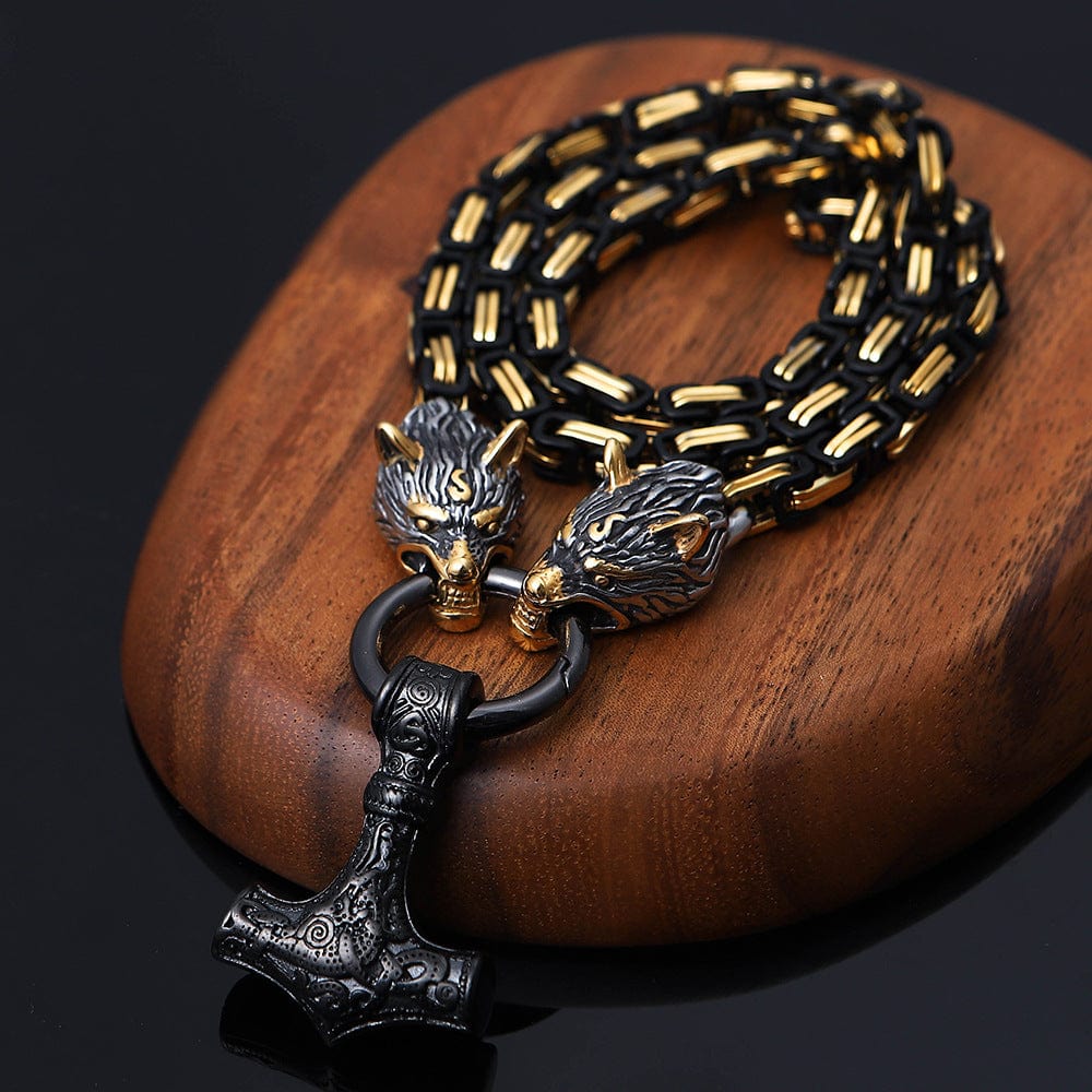 Viking Empror  Stainless Steel Gold and Black Chain with Black Pendant