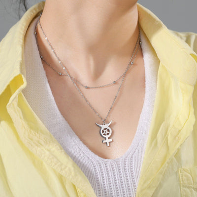 Star Moon Pentagram Stainless Steel Necklace