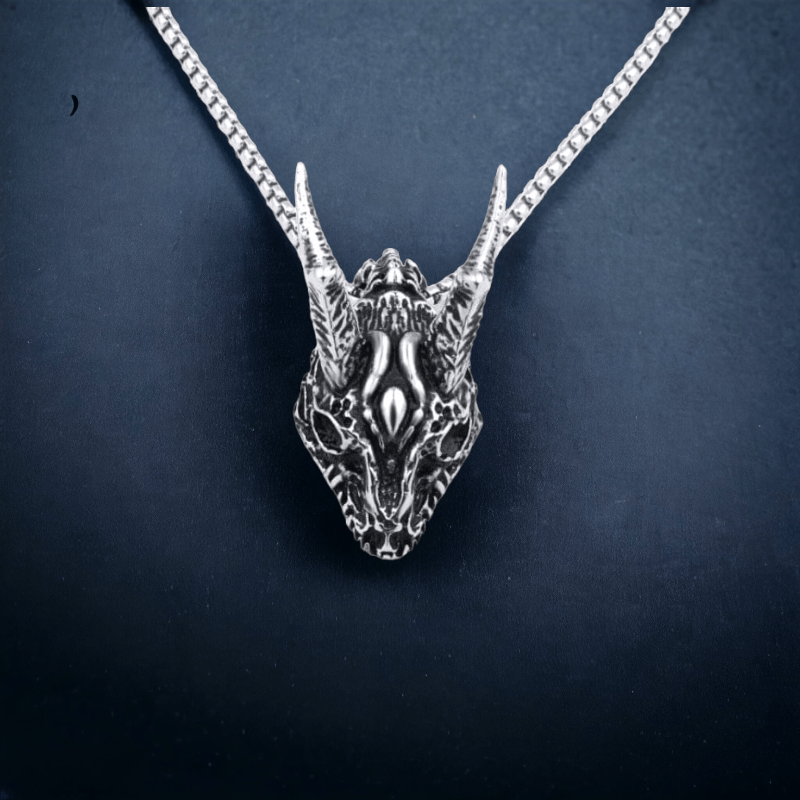 Ancient Dragon Skull Stainless Steel Necklace