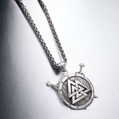 Valkunt - 'knot of the slain' Shield Stainless Steel Necklace