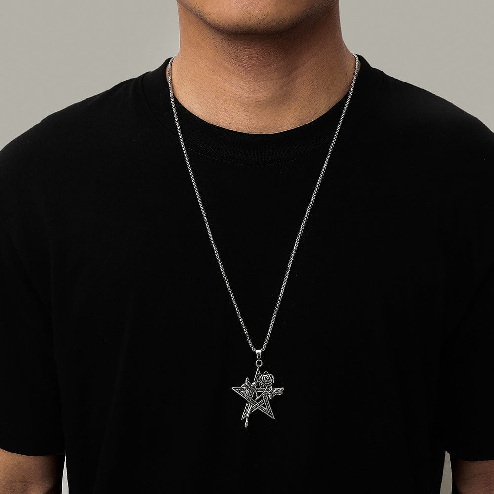 Unique Pentagram Rose Stainless Steel Necklace