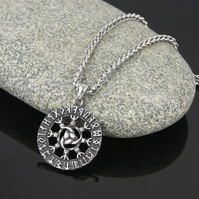 Viking Mythology Stainless Steel Triangle Knot with Runes Necklace