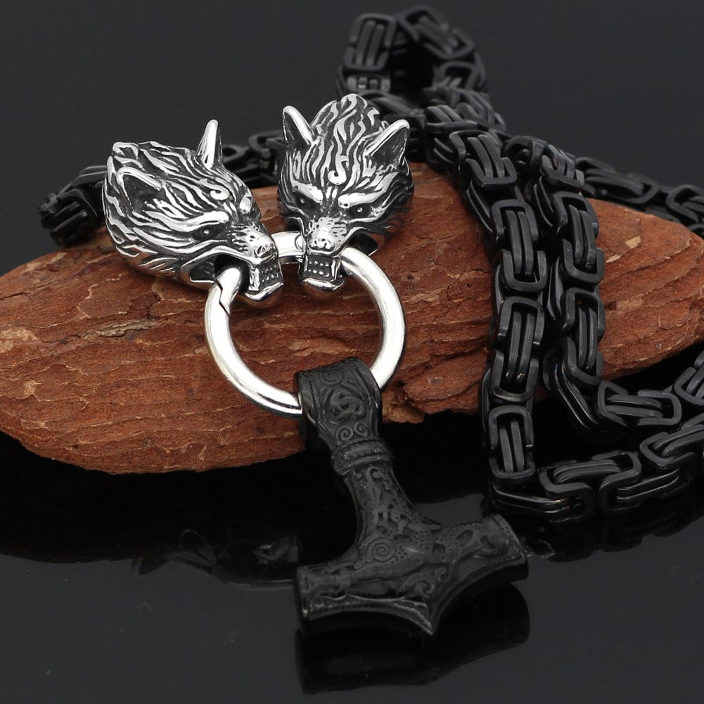 Viking Empror Mjolnir Stainless Steel Chain with Black Pendant
