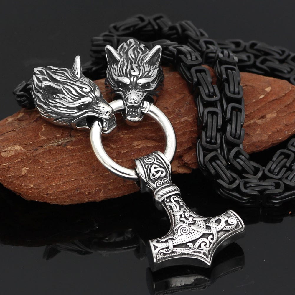 Viking Empror Mjolnir Stainless Steel Chain with Silver Pendant