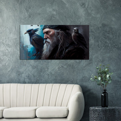 Odin, Hugin and Munin Oil Painting Printed Canvas. 50X100.
