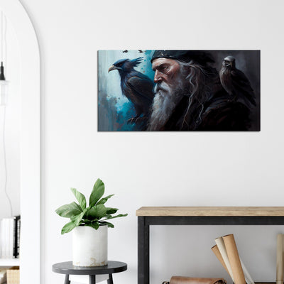Odin, Hugin and Munin Oil Painting Printed Canvas. 50X100.