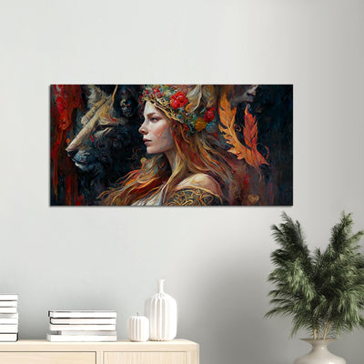 The Splendor of Asgard: Freyja - Oil Painting Printed Canvas. 50X100.