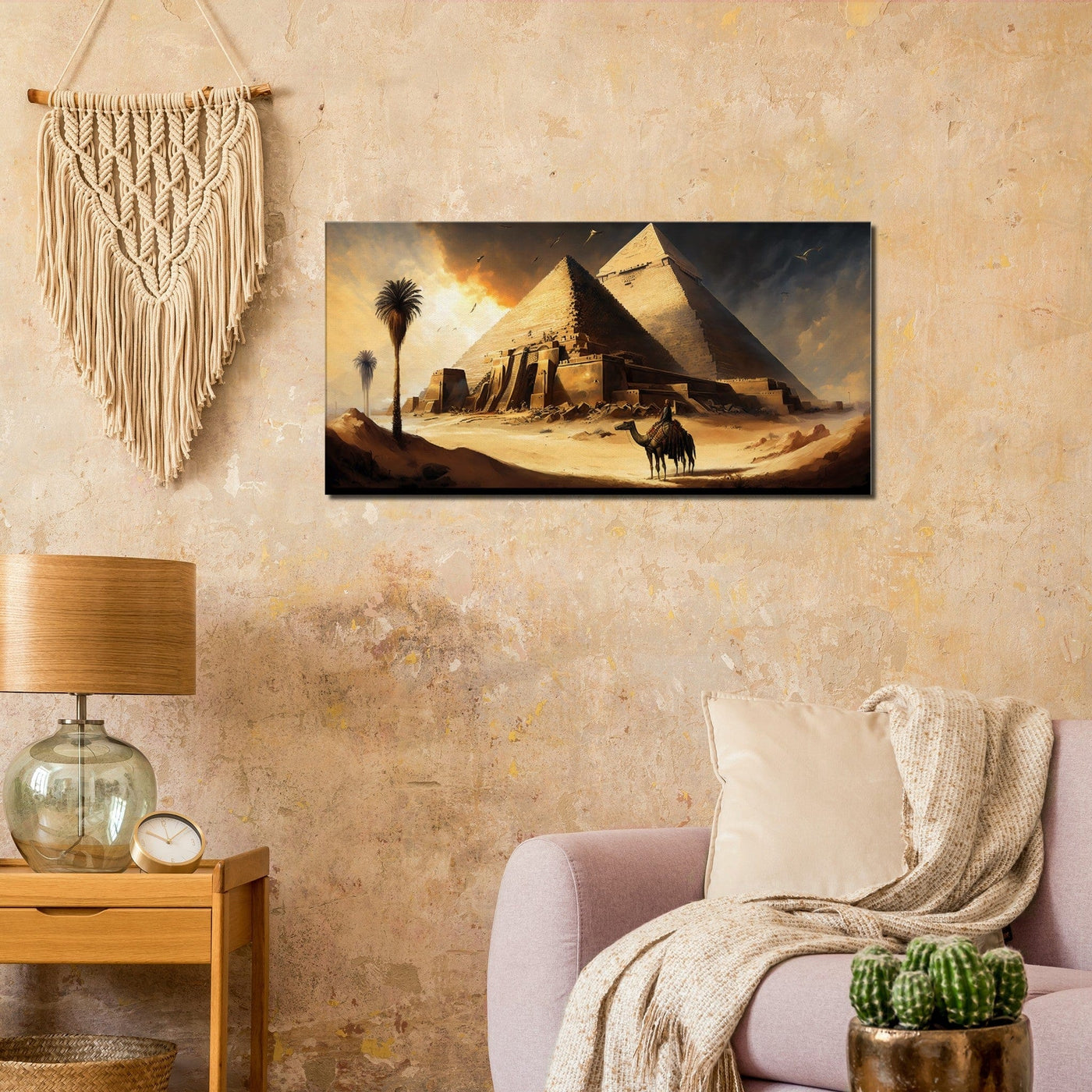 Ancient Pyramids: The Stairway to the Heavens - Oil Painting Printed Canvas. 50X100.
