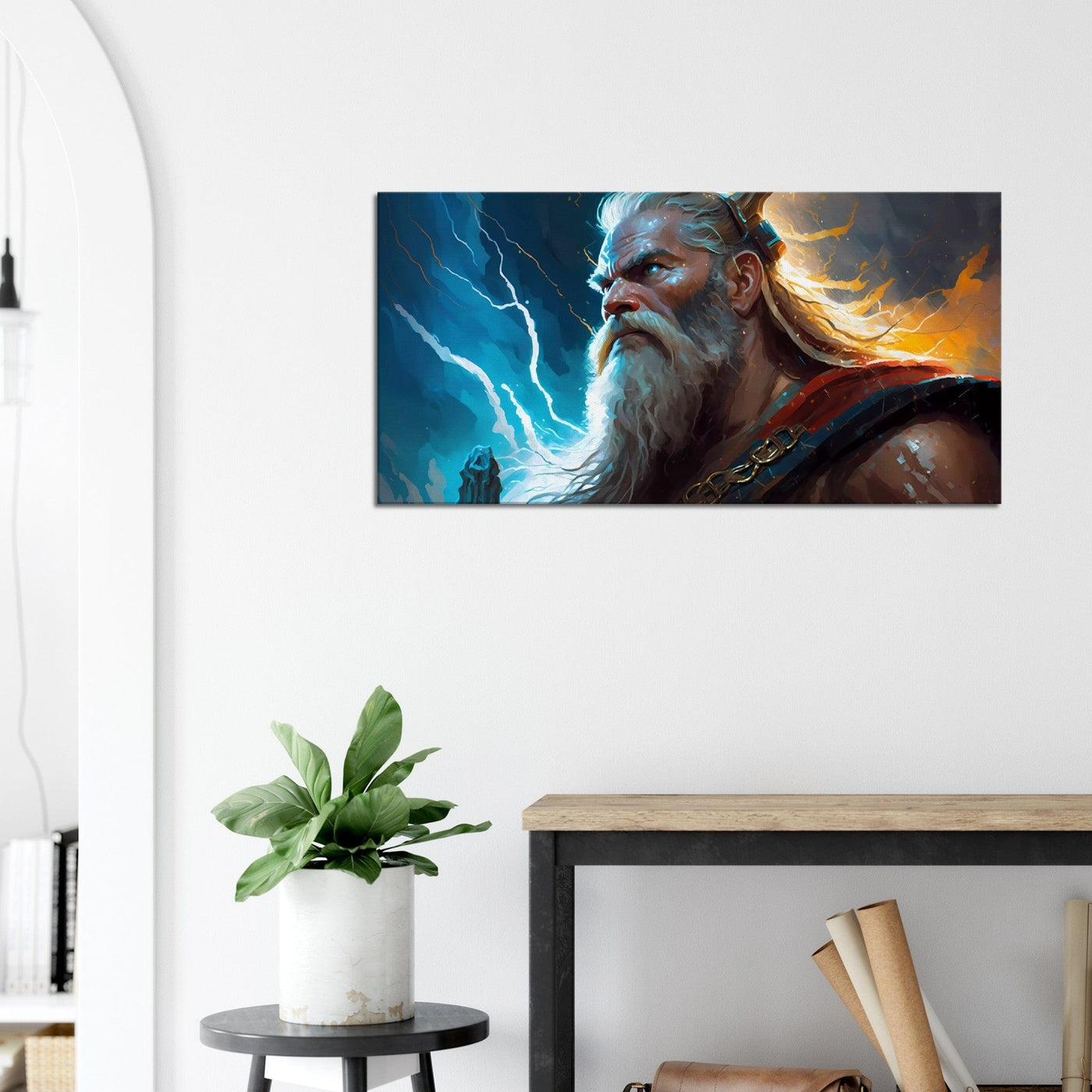 The Daring Son of Odin: Thor's Survey - Oil Painting Printed Canvas. 50X100