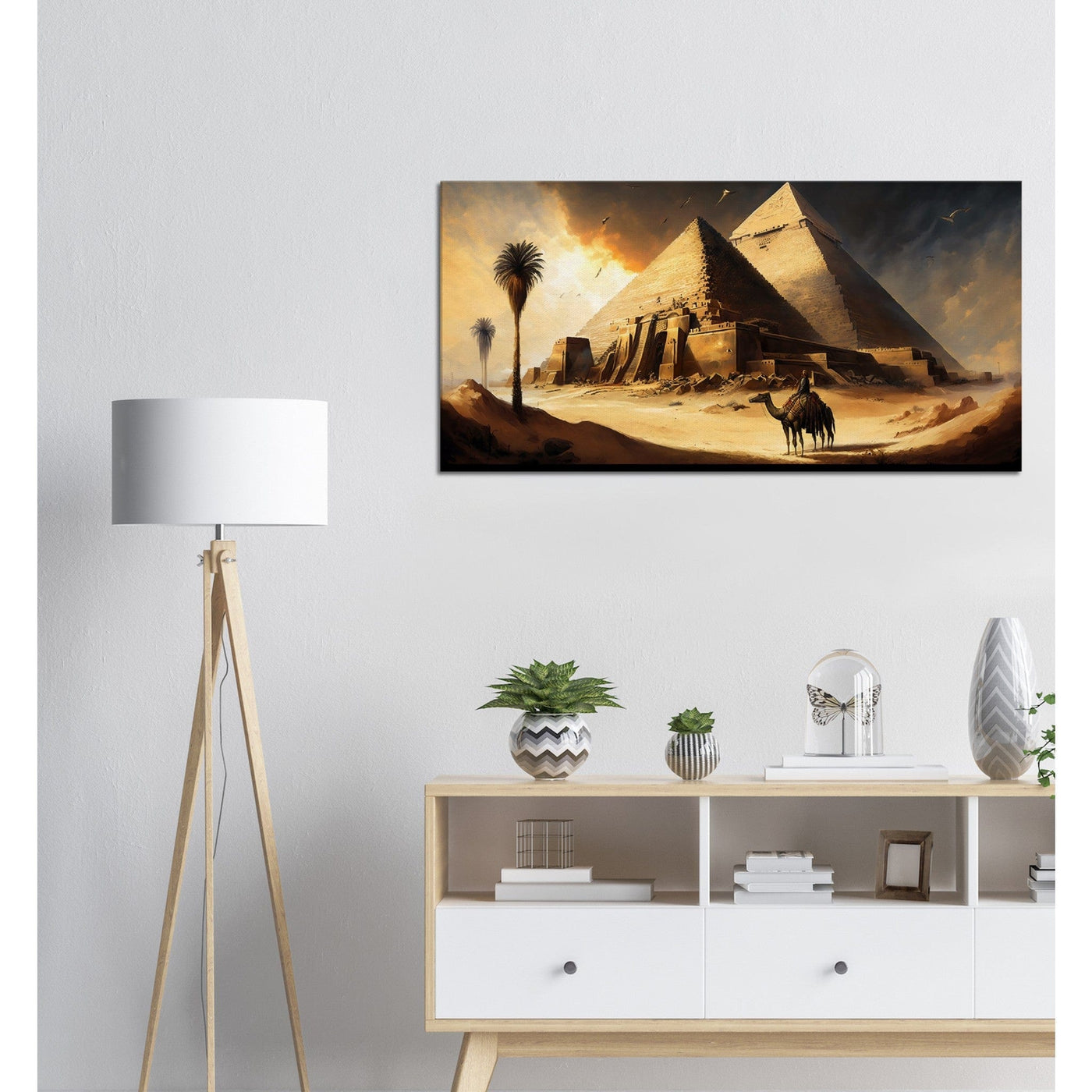 Ancient Pyramids: The Stairway to the Heavens - Oil Painting Printed Canvas. 50X100.